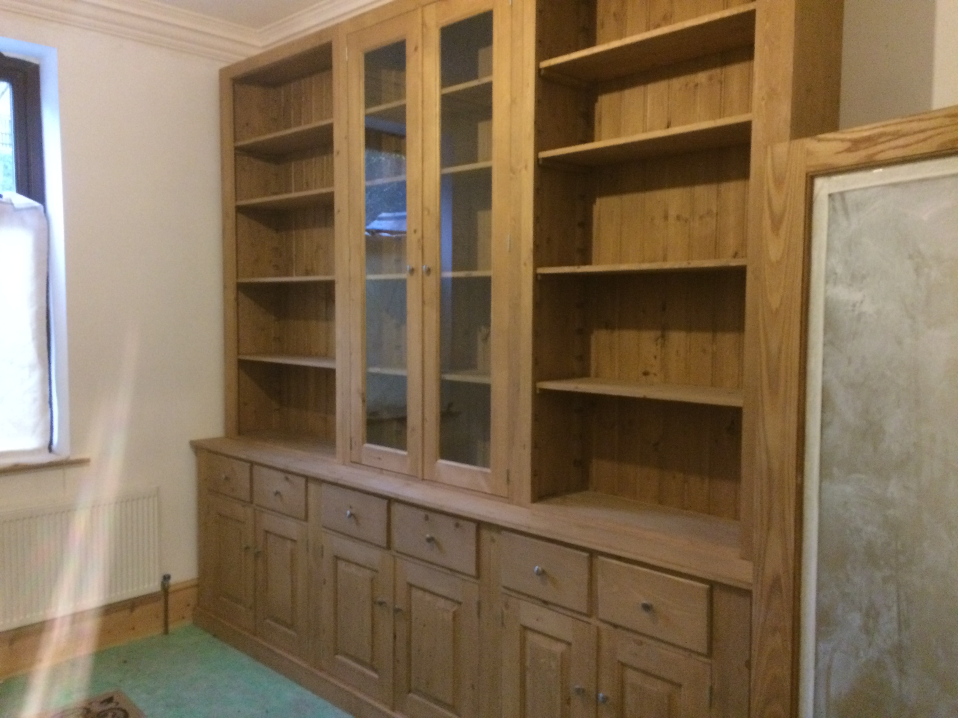 Bespoke Glazed Bookcase With Drawers And Storage Cupboards